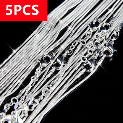 5-Piece 925 Silver Plated Snake Chain Necklace Set – 1mm Solid Bead Chain for Women & Men, Multiple Lengths 18-30 Inch, Layering Necklace Gift Set with Gift Bag