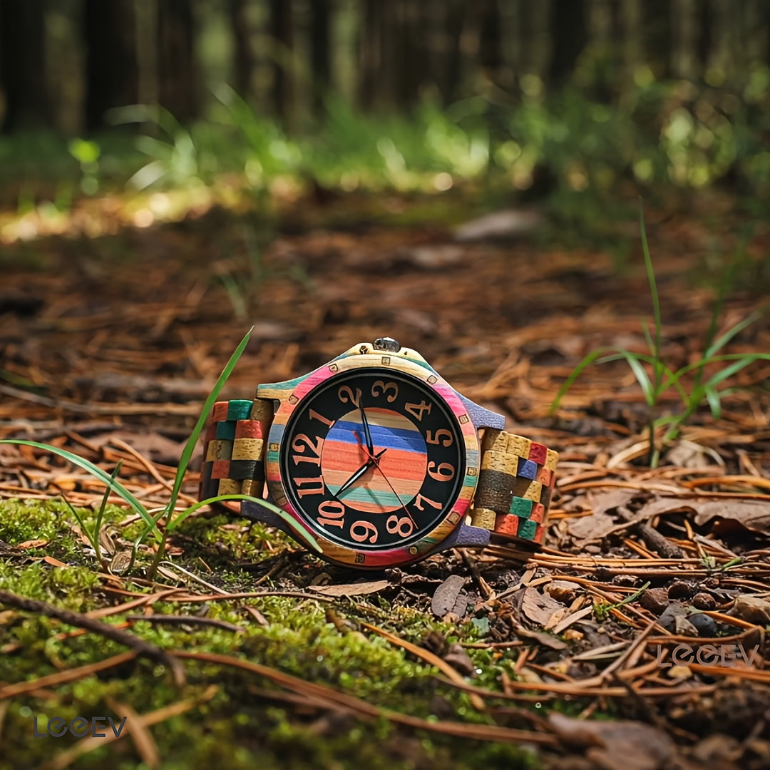 Natural Wood Watch for Men – Hollow Arabic Dial Quartz Wooden Timepiece, Handcrafted Unique Grain Wristwatch, Perfect Gift for Men, Boys, Fathers & Sons on Birthday or Father's Day