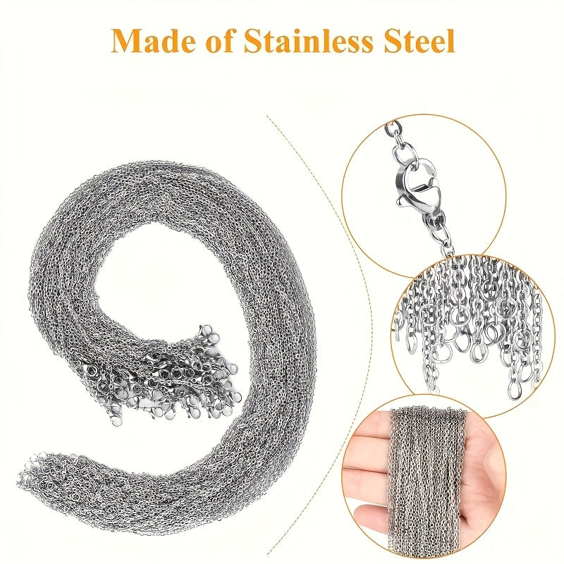 50pcs 18 Inch 304 Stainless Steel Necklace Chains with Lobster Clasp - Tarnish Resistant DIY Jewelry Making Supplies for Pendants, Charms, Bracelets & Keychains, Bulk Chain Set for Crafters
