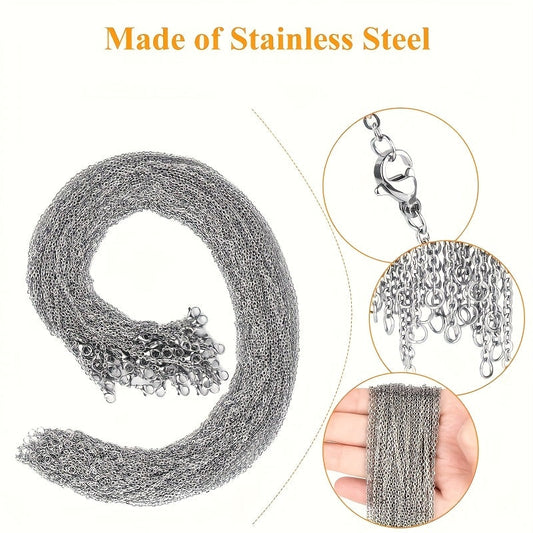 50pcs 18 Inch 304 Stainless Steel Necklace Chains with Lobster Clasp - Tarnish Resistant DIY Jewelry Making Supplies for Pendants, Charms, Bracelets & Keychains, Bulk Chain Set for Crafters