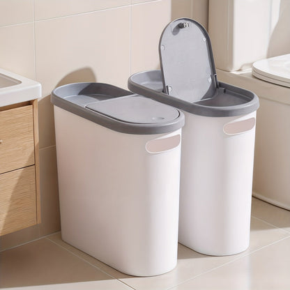 Small Bathroom Trash Can with Built-In Handles 2/1 Pack – Rustproof Plastic Wastebasket, Space-Saving Design for Bathroom, Laundry Room & Home Office, Includes Trash Bags