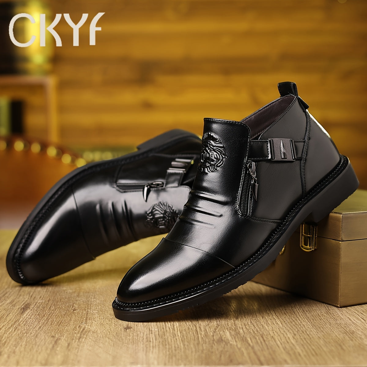 Men's Embossed Leather Ankle Boots – Slip-On Chelsea Boot Casual Dress Style, Black & Brown, Wide Sizes US 8-13.5, Comfortable Non-Slip Sole, Perfect for Work Office Daily Wear