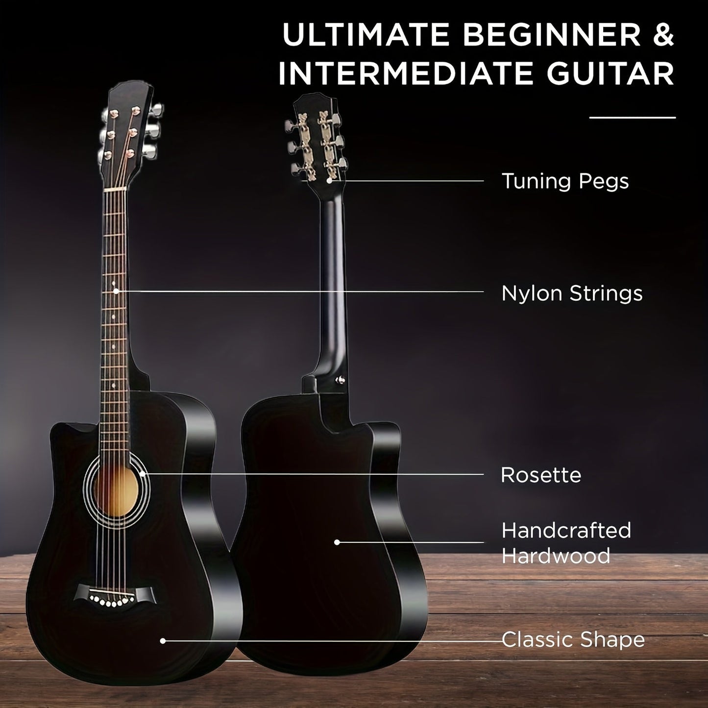 38-Inch Basswood Acoustic Guitar for Beginners – Full-Size Folk Style Steel String Guitar with Rich Warm Tone, Ideal for Practice, Performance & Learning, Available in 5 Colors