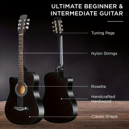 38-Inch Basswood Acoustic Guitar for Beginners – Full-Size Folk Style Steel String Guitar with Rich Warm Tone, Ideal for Practice, Performance & Learning, Available in 5 Colors