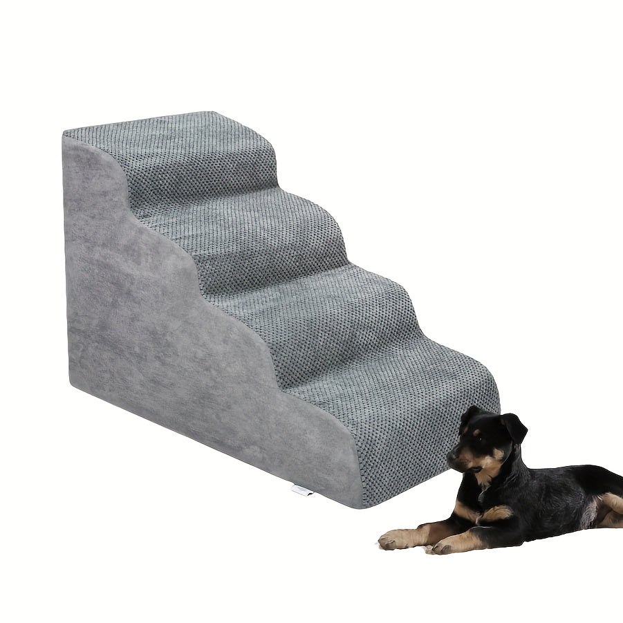 NIUBYA Extra Wide Dog Stairs for Small Dogs – High Density Foam Pet Steps, Non-Slip Bottom, Soft Cushioned Ramp for High Beds Couch Sofa, Ideal for Injured Elderly Dogs, Polypropylene, Compact