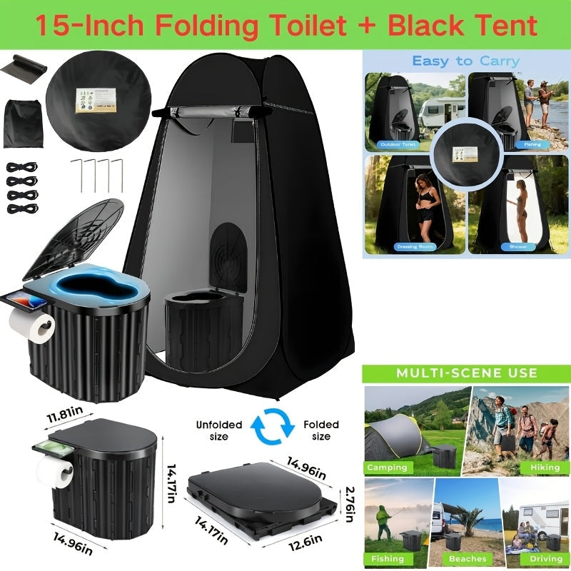 Portable Camping Toilet & Privacy Tent – Pop Up Potty Tent for Adults with 12 Toilet Bags, Ground Stakes, Windproof Ropes & Moisture Mat, Foldable Outdoor Toilet for Camping Travel Hiking