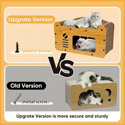 Cat Scratching Board House with Pompom Toy – Large Cardboard Cat Bed & Hideout, Holds Up to 25 Lbs, Multi-Cat Friendly, Easy Assembly, Scratch-Resistant Cat Furniture Gift for Pet Lovers