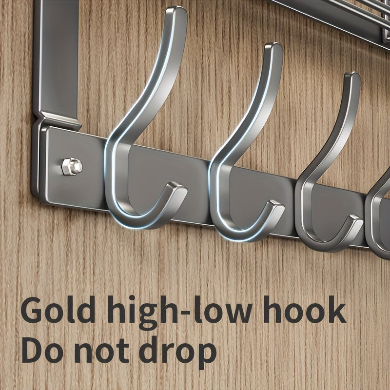 Over-the-Door Storage Rack Heavy Duty Metal Hooks | No Tools Required 4 to 8 Hooks | Bedroom Bathroom Kitchen Closet Door Organizer Hanger | Black Gray | 14 to 24 Inch