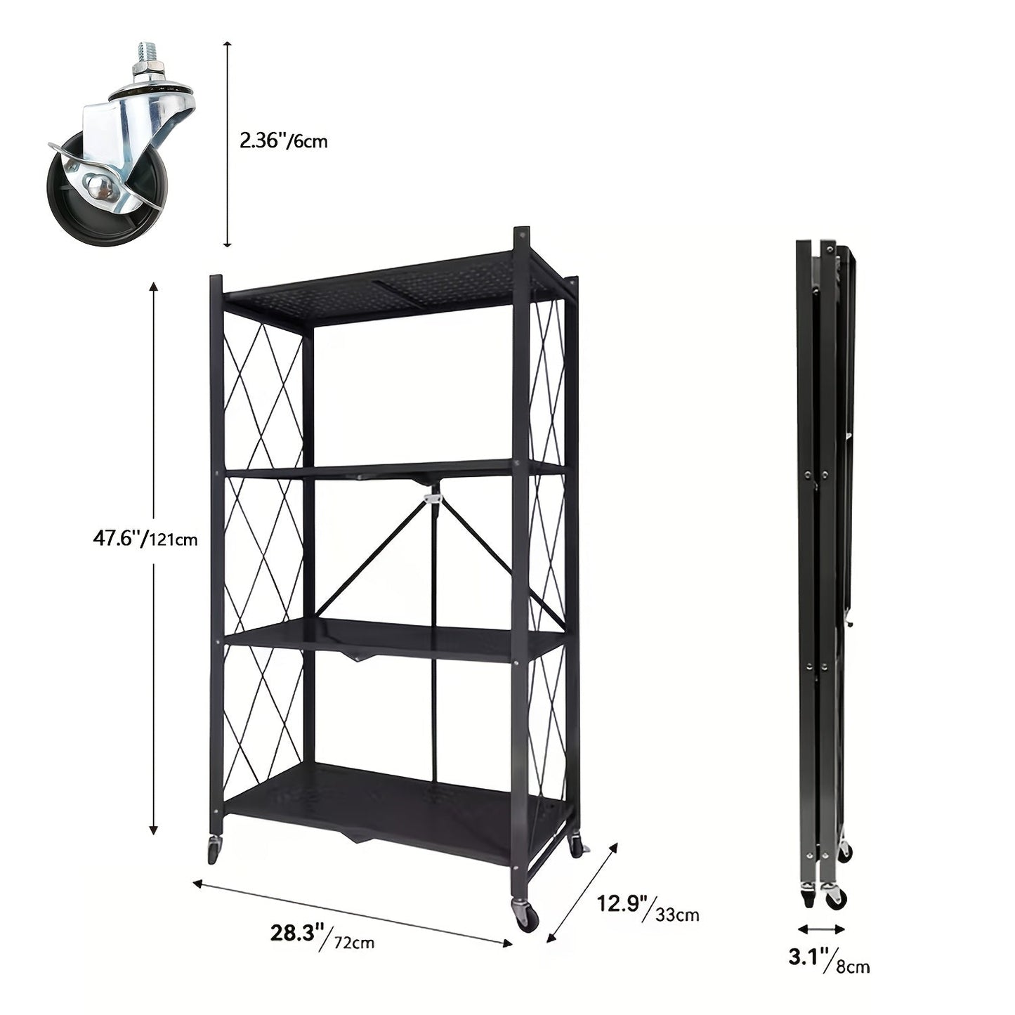 Heavy Duty Folding Storage Rack with Wheels – 3/4/5-Tier Portable Floor-Standing Shelf, No Assembly Required, for Home, Office, Bedroom & Dorm, 4 Colors Available