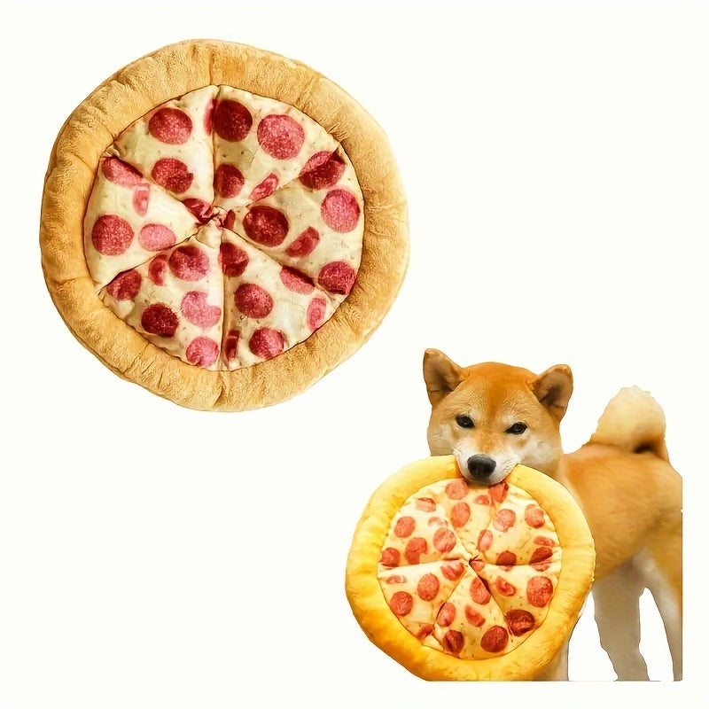 Squeaky Pepperoni Pizza Plush Dog Toy – Soft Polyester Interactive Squeaker Chew Toy for All Breeds, Fun Food-Themed Dog Toy for Puppies & Adult Dogs