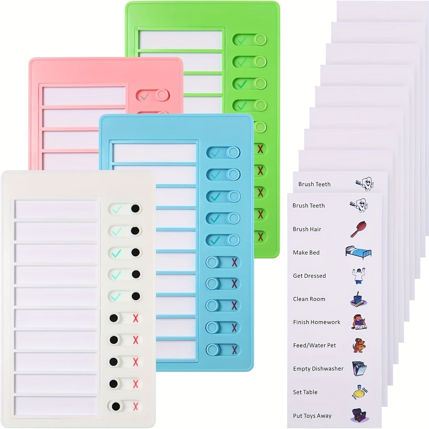 Chore Chart 4 Pack – Plastic Checklist Task Boards with 10 Detachable Cardstock To-Do Lists for Home Routine Planning, Kids Chores, Family Schedule & Daily Task Tracking