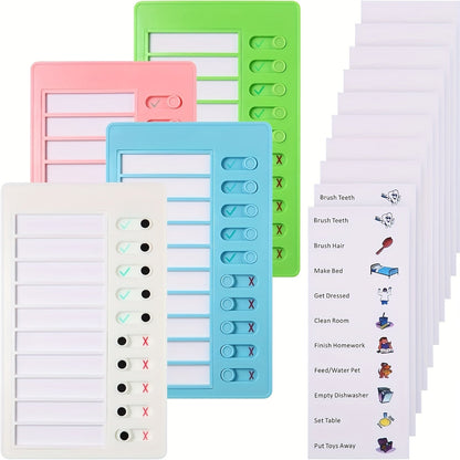 Chore Chart 4 Pack – Plastic Checklist Task Boards with 10 Detachable Cardstock To-Do Lists for Home Routine Planning, Kids Chores, Family Schedule & Daily Task Tracking