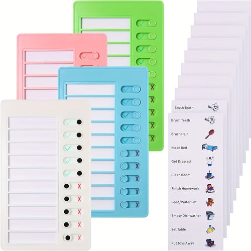 Chore Chart 4 Pack – Plastic Checklist Task Boards with 10 Detachable Cardstock To-Do Lists for Home Routine Planning, Kids Chores, Family Schedule & Daily Task Tracking