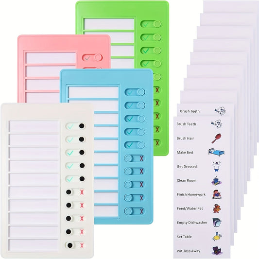 Chore Chart 4 Pack – Plastic Checklist Task Boards with 10 Detachable Cardstock To-Do Lists for Home Routine Planning, Kids Chores, Family Schedule & Daily Task Tracking