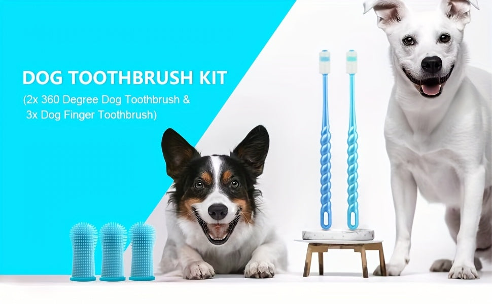 3-Piece Pet Dental Care Silicone Toothbrush Set 360° Finger Brush & Micro-Ciliated Brush for Dogs & Cats Soft Gentle No Battery Required