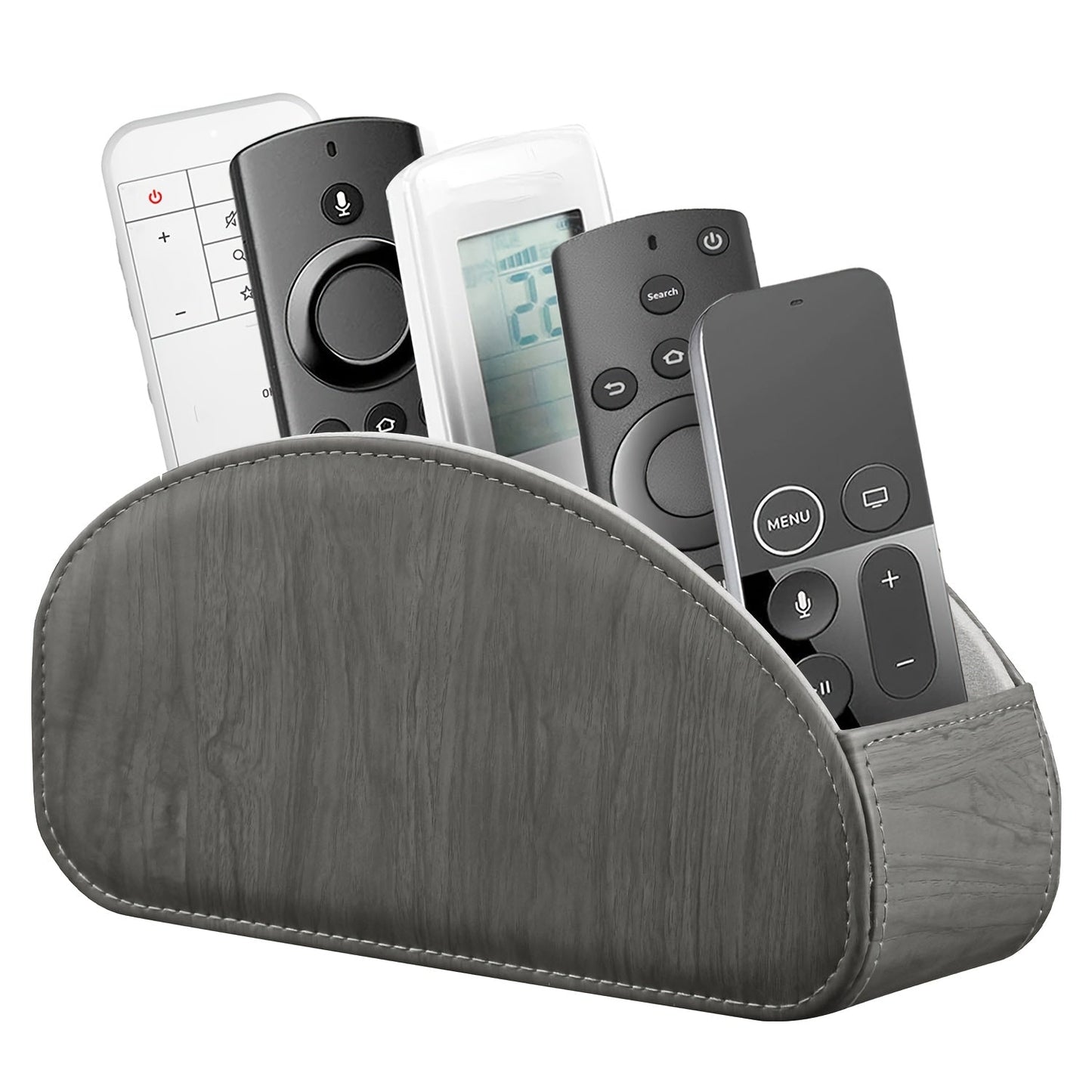 Remote Control Holder with 5 Compartments, Faux Leather Desktop Organizer Caddy for Living Room, Holds TV Remotes Pens Eyeglasses Makeup Brushes Office Stationery, Home Decor Storage Box Accessory