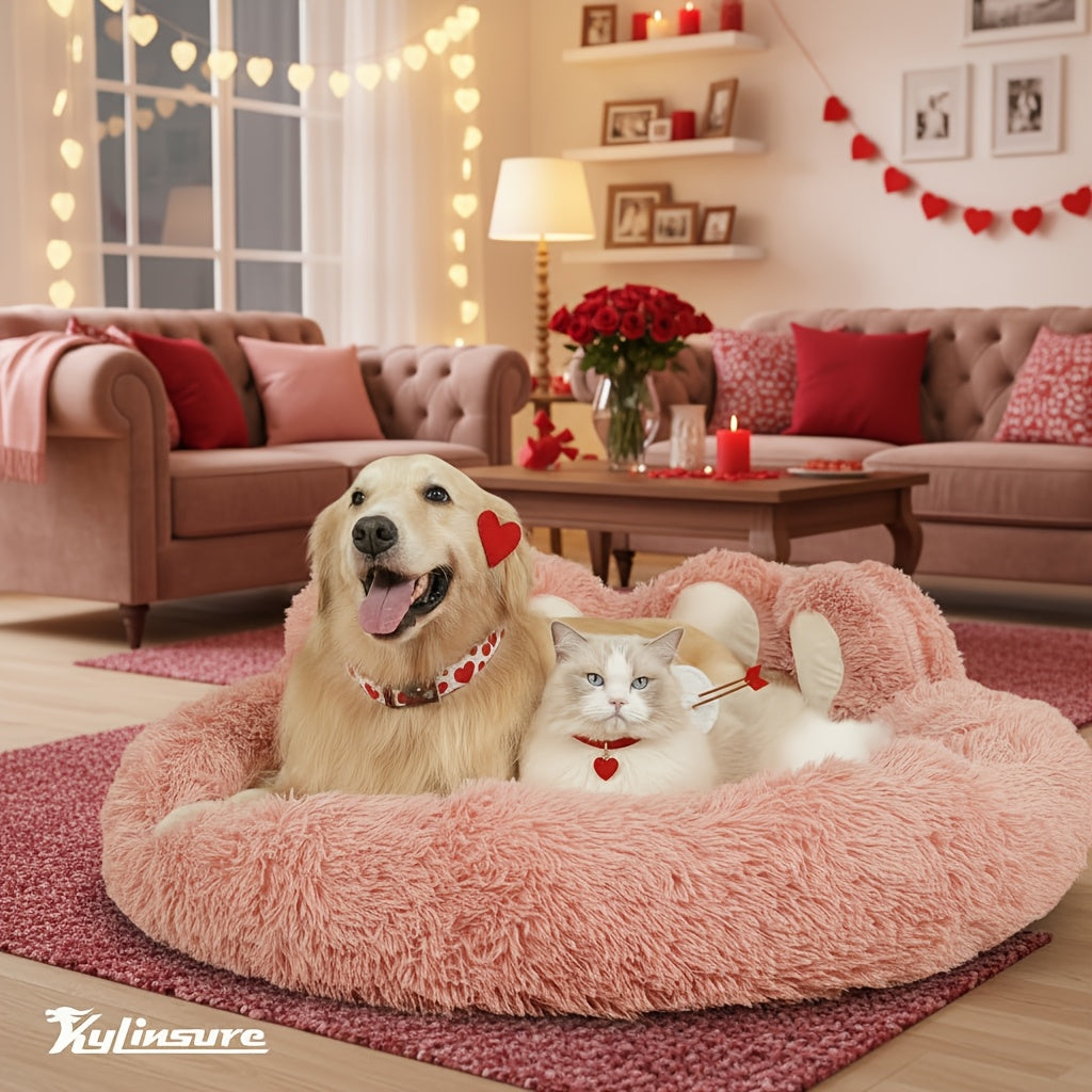 Bear Paw Shaped Donut Dog Bed & Cat Bed – Calming Warm Soft Plush Round Pet Mattress with Bonus Pet Scarf S M L XL 2XL Coffee Pink Grey Brown for Small Medium Large Dogs Cats
