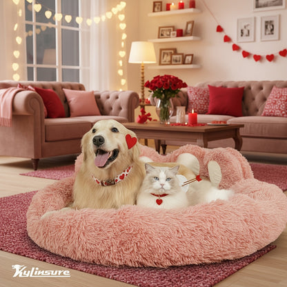 Bear Paw Shaped Donut Dog Bed & Cat Bed – Calming Warm Soft Plush Round Pet Mattress with Bonus Pet Scarf S M L XL 2XL Coffee Pink Grey Brown for Small Medium Large Dogs Cats