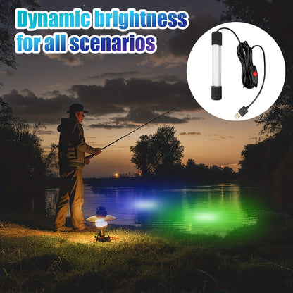 USB 126 LED Underwater Fishing Light with 5M Cord – Night Fish Attractor for Boat, Dock & Ice Fishing, Green & White Light Options, USB Powered Fish Finder Lamp
