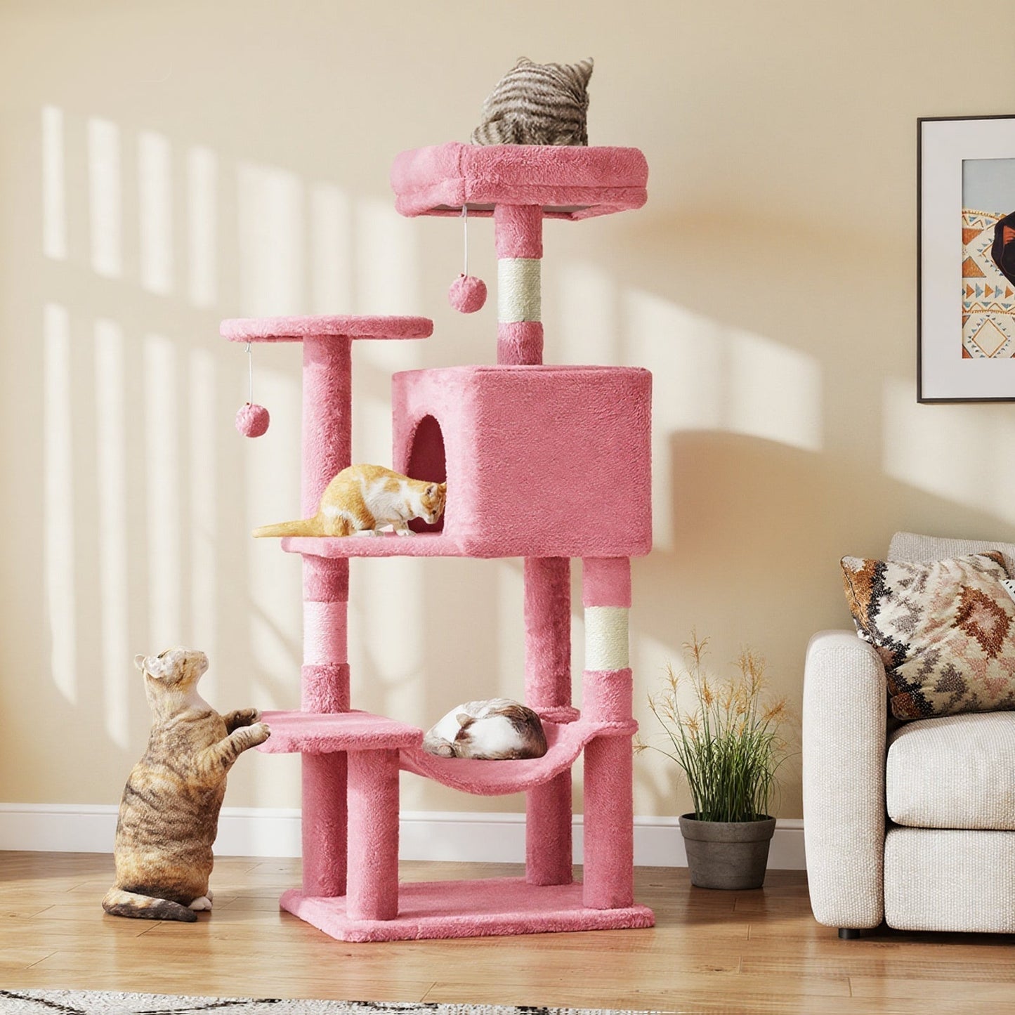 44-Inch Cat Tree Tower for Indoor Cats with Condo, Hammock & Natural Sisal Scratching Posts – Multi-Level Cat Furniture with Perches & Pet House for Multiple Cats, 5 Colors