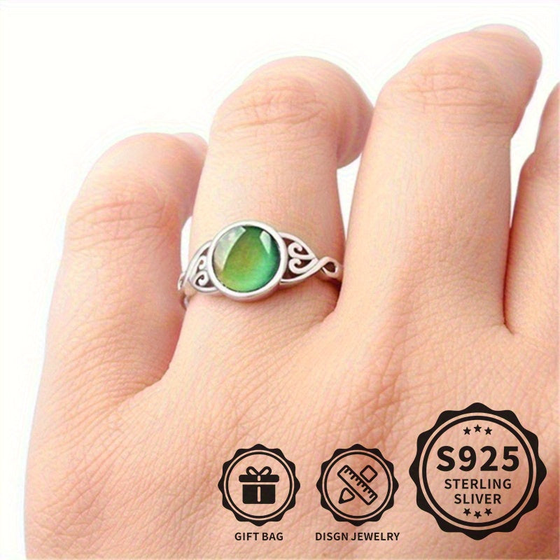 925 Sterling Silver Mood Ring with Temperature-Sensitive Color Change & Opal Inlay – Creative Unisex Ring for Men & Women, Lightweight 3.2g, Perfect for Daily Wear & Parties, Sizes 6-9