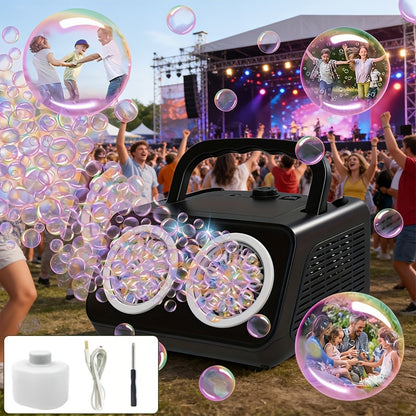 Automatic Bubble Machine Upgraded Thickened 2-Fan Design 20000 Plus Bubbles Per Minute Plugin or Battery Powered Portable Indoor Outdoor Bubble Blower for Birthday Party Wedding Kids White Black