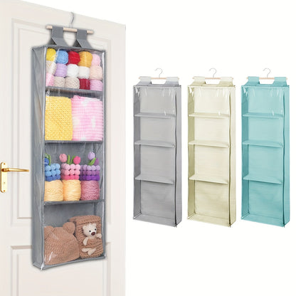 Hanging Yarn Storage Bag with 4 Large Pockets – Transparent Zipper Knitting & Crochet Organizer, Door Hook Rack, Double-Layer Fabric, Keeps Skeins & Hooks Organized | Velora