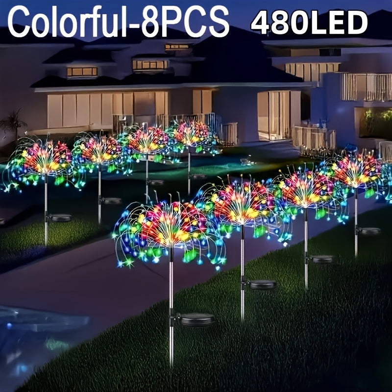 Solar Fireworks Lights Outdoor 240-640 LED Starburst Garden Stake Lights 8 Modes Waterproof Dusk to Dawn Auto On/Off – 4 Pack & 8 Pack for Christmas Yard Patio Wedding Lawn Decor Warm White Cool White Multicolor