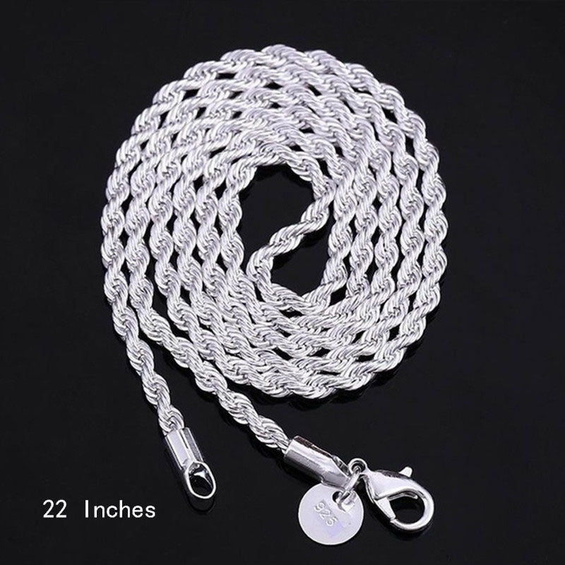 925 Silver Twisted Rope Chain Necklace for Women – Hip-Hop Chunky Textured Design, 16 to 30 Inches, Elegant Daily Wear Jewelry for Music Festivals Vacation Outfits Valentine's Day Christmas Gift