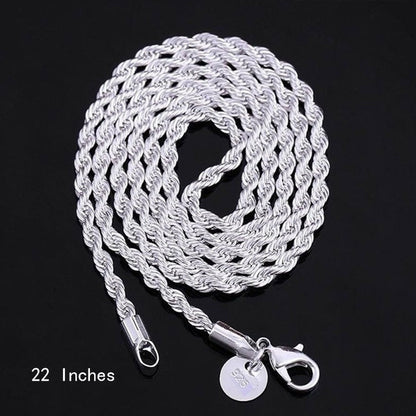 925 Silver Twisted Rope Chain Necklace for Women – Hip-Hop Chunky Textured Design, 16 to 30 Inches, Elegant Daily Wear Jewelry for Music Festivals Vacation Outfits Valentine's Day Christmas Gift