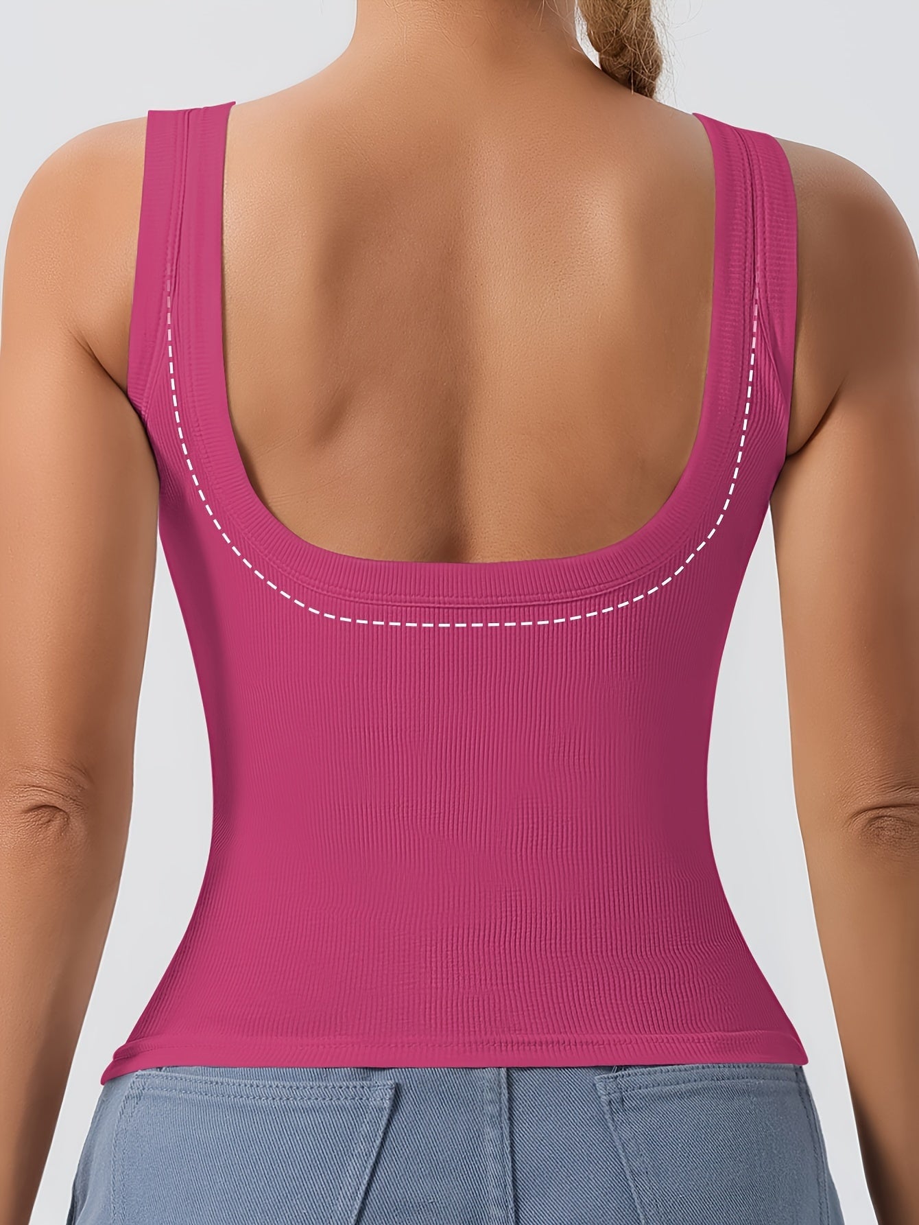 Women's Scoop Neck Tank Top Removable Chest Padding Slim Fit Casual Summer Sleeveless Top 8 Colors XS-XL Built-In Bra
