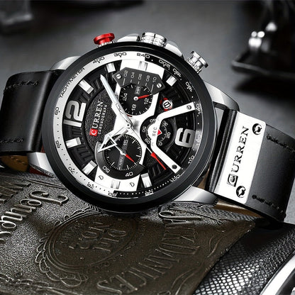 CURREN Men's Chronograph Watch Business Quartz Analog Wrist Watch with Date Display, Tachymeter Bezel & Faux Leather Strap – Stylish Dress Watch for Men in 5 Colors