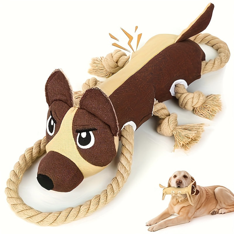Large Squeaky Plush Dog Toys with Pull Rope & Crinkle Ears for Aggressive Chewers – Interactive Tug of War Chew Toys for Small, Medium & Large Dogs, Bear, Lion & Leopard Designs