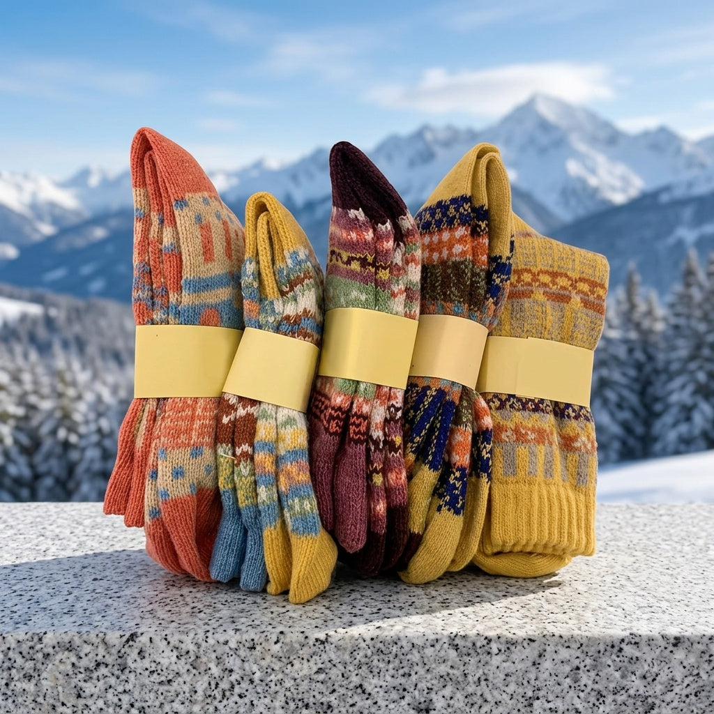5 Pairs Women's Thickened Winter Socks, 200g/m² Warm Soft Polyester Knit Socks with Bright Plaid Pattern for Hiking Skiing Cold Weather – Fall Winter Holiday Gift Socks