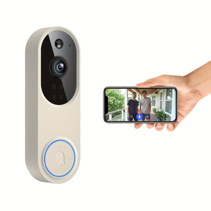 2K Smart Video Doorbell Camera WiFi Wireless 166° Wide Angle AI Human Detection Two-Way Audio Night Vision Cloud Storage Rechargeable Battery – Black & Linen