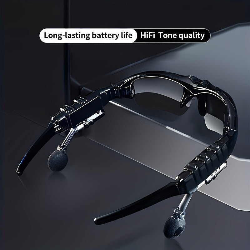 Smart Driving Bluetooth Glasses with Wireless Headphones – Stereo Music Hands-Free Calls Navigation, Noise-Cancelling Microphone, Open Ear Wearable Tech Eyewear for Driving Outdoor Sports Activities