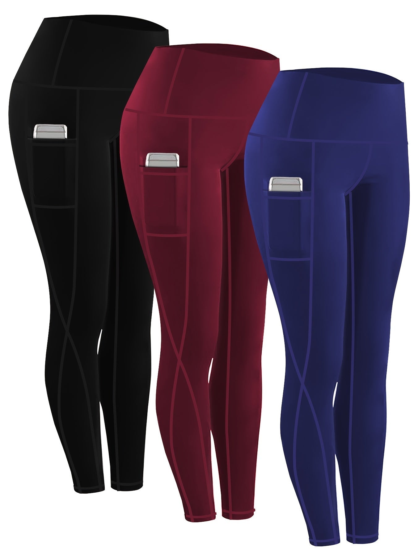 Women's High Waist Compression Leggings 3-Pack with Pockets 230g Breathable Tights for Yoga Fitness Sports Daily Wear – All Seasons Multi-Color Shapewear S-XXL