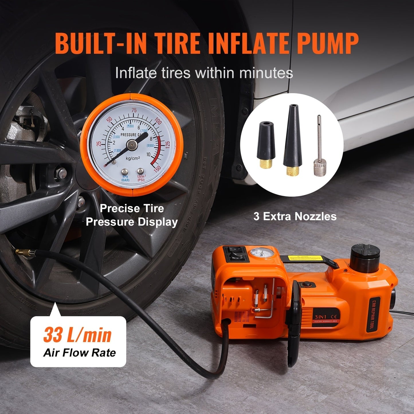 HAPPYBUY 5 Ton Hydraulic Car Jack 11023 Lbs with Built-in Inflatable Pump & LED Light - Portable Car Lift for Tire Changes & Garage Repairs, Compatible with SUV, MPV, Sedan & Truck