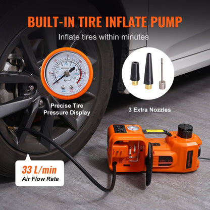 HAPPYBUY 5 Ton Hydraulic Car Jack 11023 Lbs with Built-in Inflatable Pump & LED Light - Portable Car Lift for Tire Changes & Garage Repairs, Compatible with SUV, MPV, Sedan & Truck