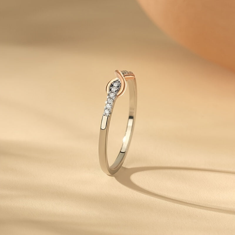 S925 Sterling Silver Lucky 8 Ring for Women – Cubic Zirconia Inlay, Two-Tone Color Separation Design, Elegant Stackable Band, Sizes 5-10, Exquisite Wedding & Gift Jewelry