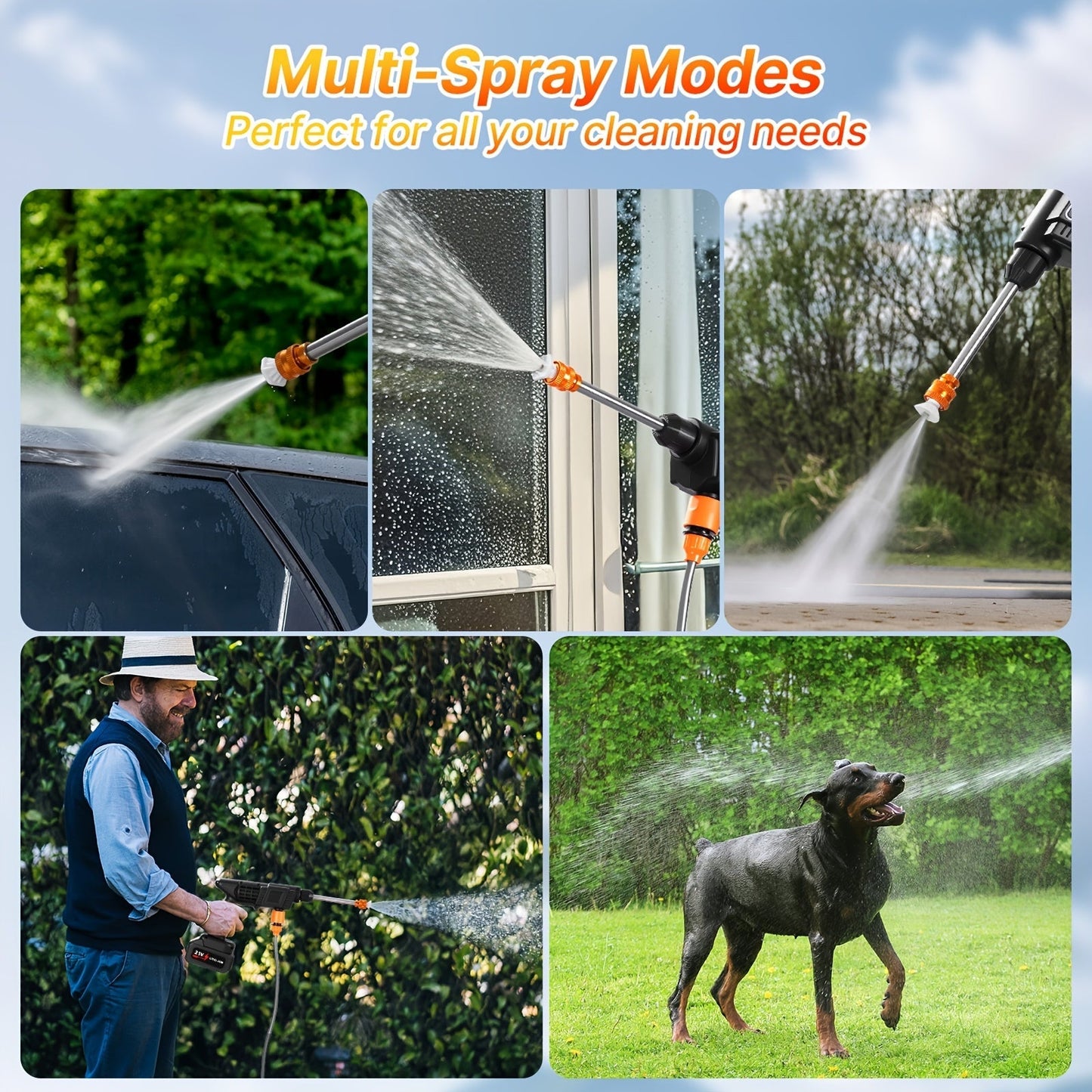 Cordless Pressure Washer 300W, Handheld Electric Car Wash Gun with 6-in-1 Nozzle, 1.3GPM High Pressure Washer with 15000mAh Battery, 60-Min Runtime for Car Wash, Home, Floor & Garden Cleaning