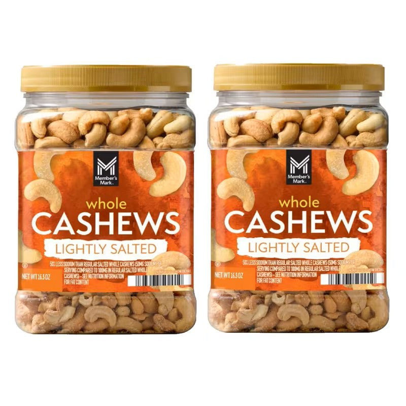 Lightly Salted Whole Cashews 33oz Large Jar Dry Roasted Healthy Nuts Snack for Hiking Office Road Trip Gluten-Free Vegan