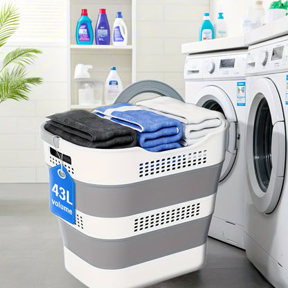 Collapsible Laundry Basket 43L Foldable Pop-Up Hamper with Handles – Durable Plastic Space-Saving Storage Container & Organizer for Laundry Room, Bedroom, Dorm & Small Spaces