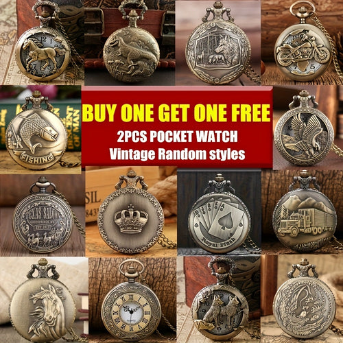 Vintage Bronze Pocket Watch Set of 2 – Classic Round Dial Quartz Movement, Zinc Alloy Case Nickel-Free Strap, Antique Style Timepiece – Perfect Gift for Christmas Birthday Graduation Valentine's Day