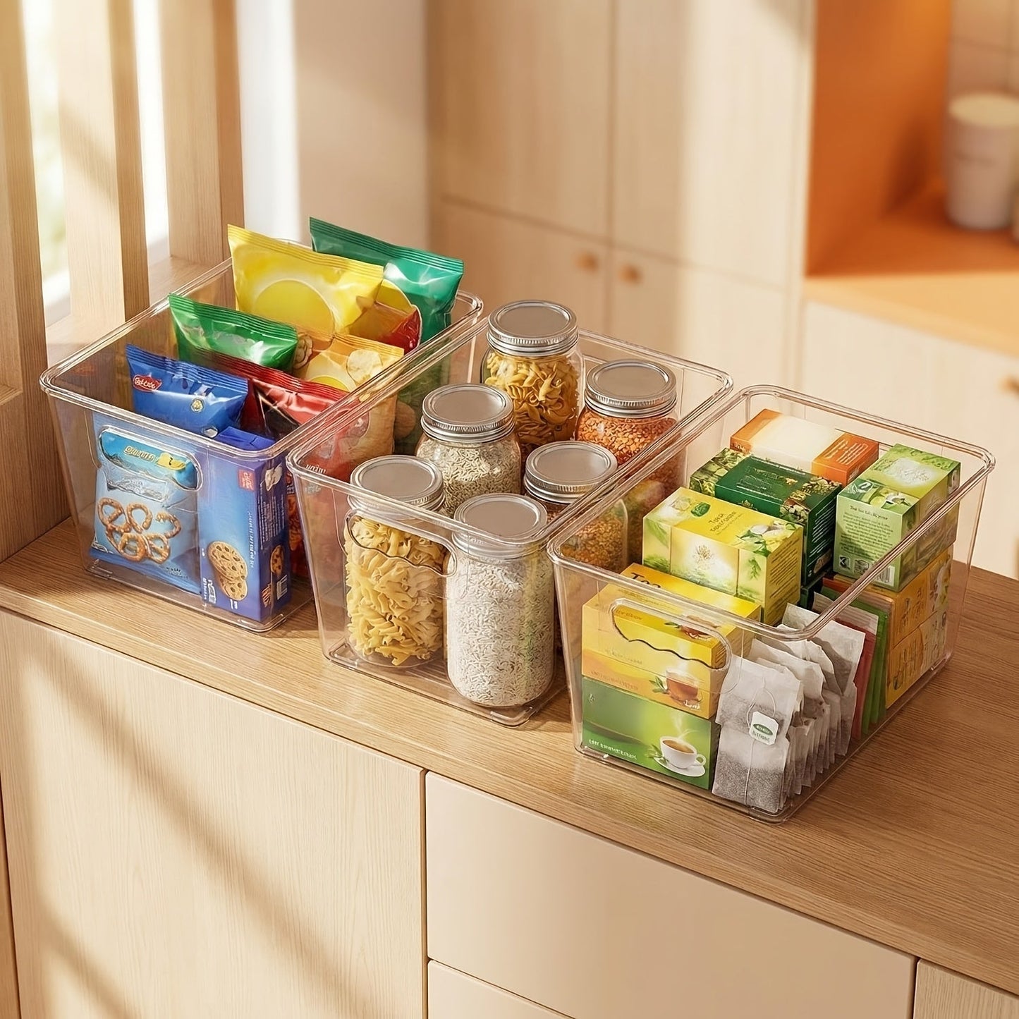6-Pack Clear Stackable Storage Bins with Lids & Handles – Medium Plastic Pantry Organizer Containers for Kitchen, Fridge, Cabinet, Closet & Bathroom | 10"x6"x5" Each