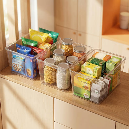6-Pack Clear Stackable Storage Bins with Lids & Handles – Medium Plastic Pantry Organizer Containers for Kitchen, Fridge, Cabinet, Closet & Bathroom | 10"x6"x5" Each