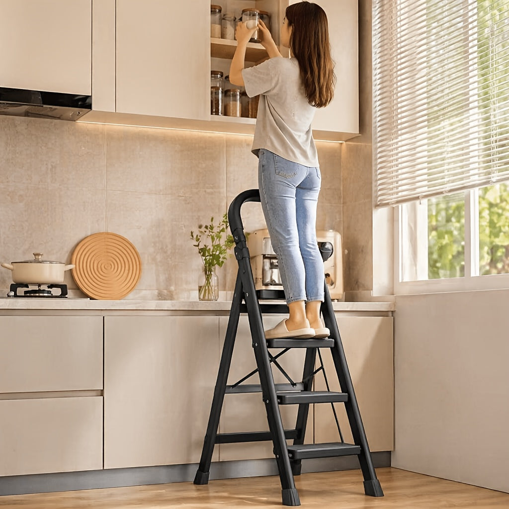 Heavy Duty Folding Step Ladder 500 Lbs Capacity - 2/3/4/5 Step Portable Non-Slip Ladder, Lightweight Durable Plastic, Foldable Step Stool for Home, Kitchen, Office & Industrial Use