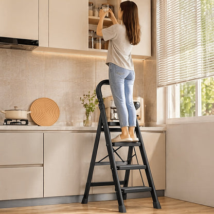 Heavy Duty Folding Step Ladder 500 Lbs Capacity - 2/3/4/5 Step Portable Non-Slip Ladder, Lightweight Durable Plastic, Foldable Step Stool for Home, Kitchen, Office & Industrial Use