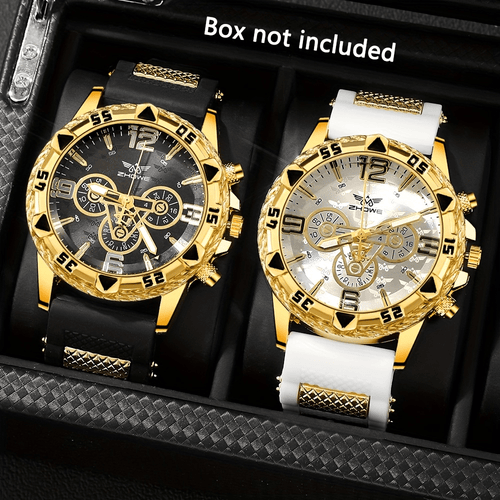 2-Pack Men's Large Dial Silicone Strap Quartz Watch Set Sports Business Casual Wristwatch Round Dial 5 Color Combos Gift for Him
