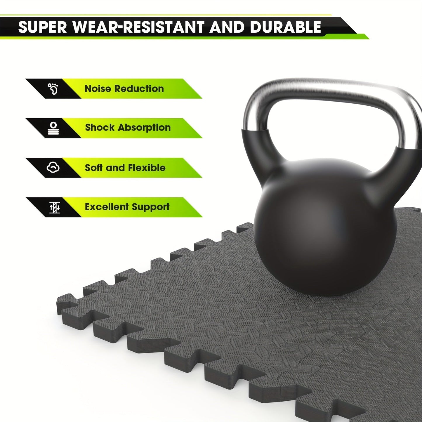EVA Interlocking Gym Floor Mats 20 or 60 Pack – Thick Impact-Resistant Non-Slip Waterproof Foam Puzzle Tiles for Home Gym, Yoga, Weightlifting & Exercise, Black